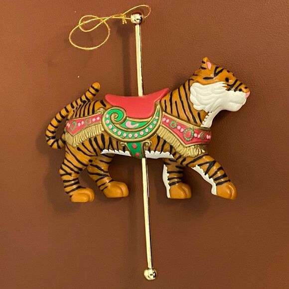 Vtg AVON Carousel Christmas Ornaments Exotic Tiger Regal Elephant Circus w/Boxes - Picture 5 of 8